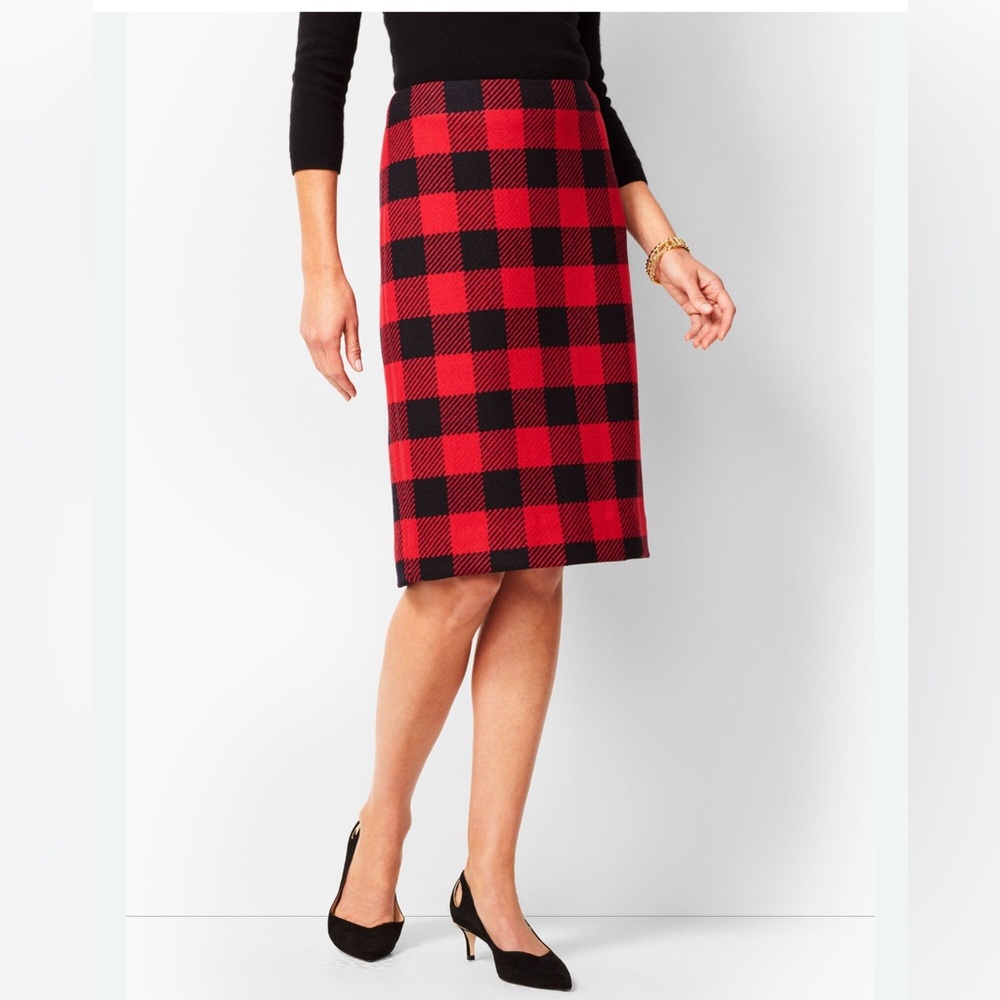 Talbots Buffalo red black Plaid Skirt 100% Wool lined fall work holiday size 8